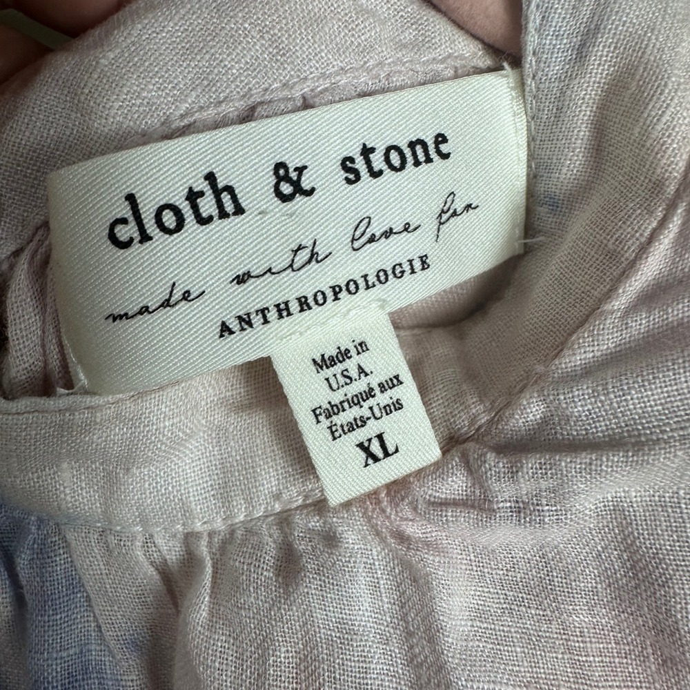 Cloth & Stone Anthropologie XL Linen Tie Dye Ruffle Cap Sleeve cloud costal boho - Picture 2 of 7